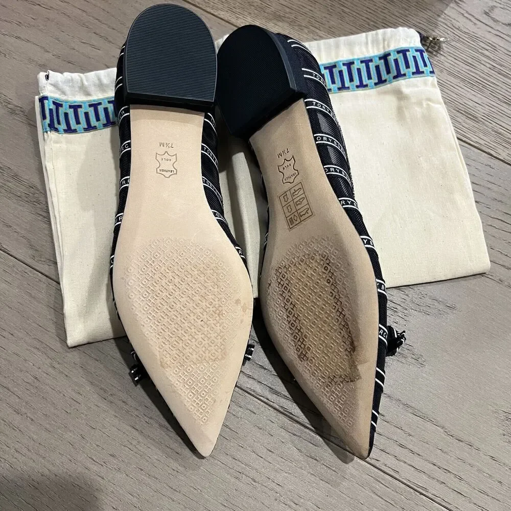 Tory Burch Penelope Mesh Flats Pointed Toe Logo Size 7.5 NEW